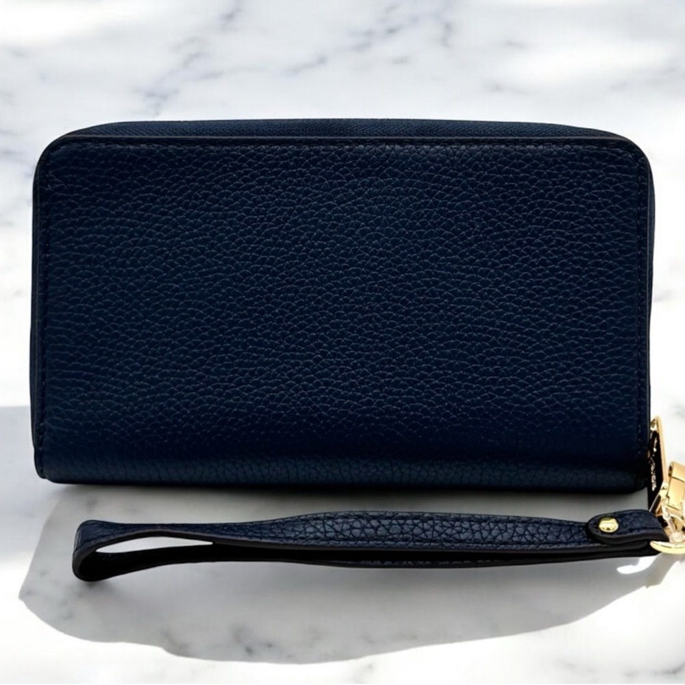 Michael Kors Large Jet Set Travel Flat MF Phone Case Wallet Navy Blue - Picture 5 of 8